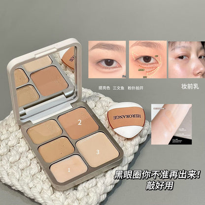 Vegetarian concealer palette softens and moisturizes in five colors, covers acne marks, dark circles, brightens skin tone, and contours concealer for the face