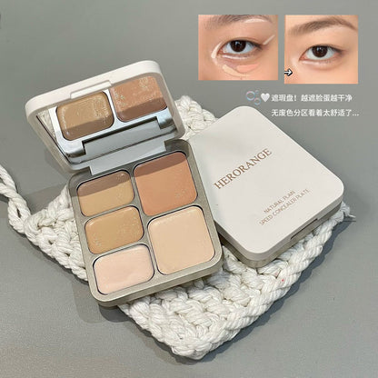 Vegetarian concealer palette softens and moisturizes in five colors, covers acne marks, dark circles, brightens skin tone, and contours concealer for the face