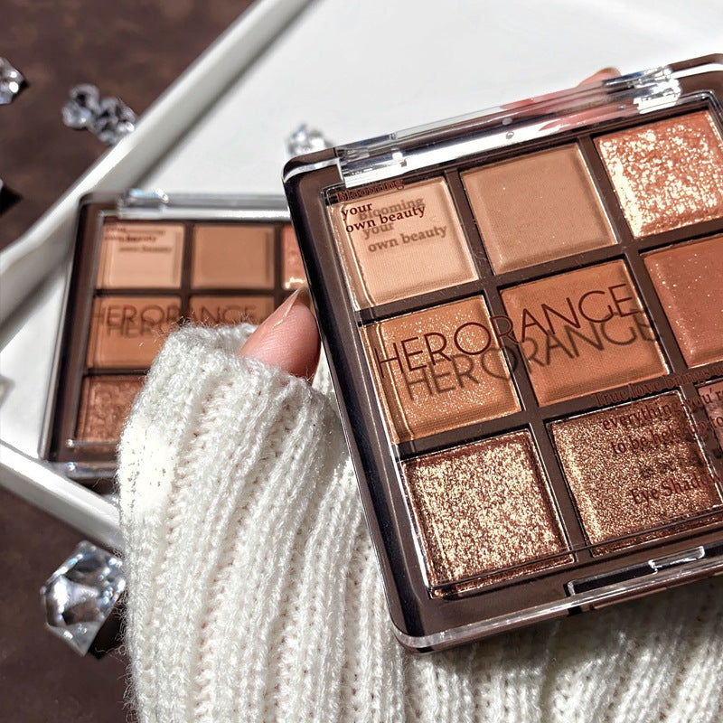 Chocolate eyeshadow palette earth-toned matte pearlescent fine glitter natural contouring brightening three-dimensional nine-color eyeshadow comprehensive palette